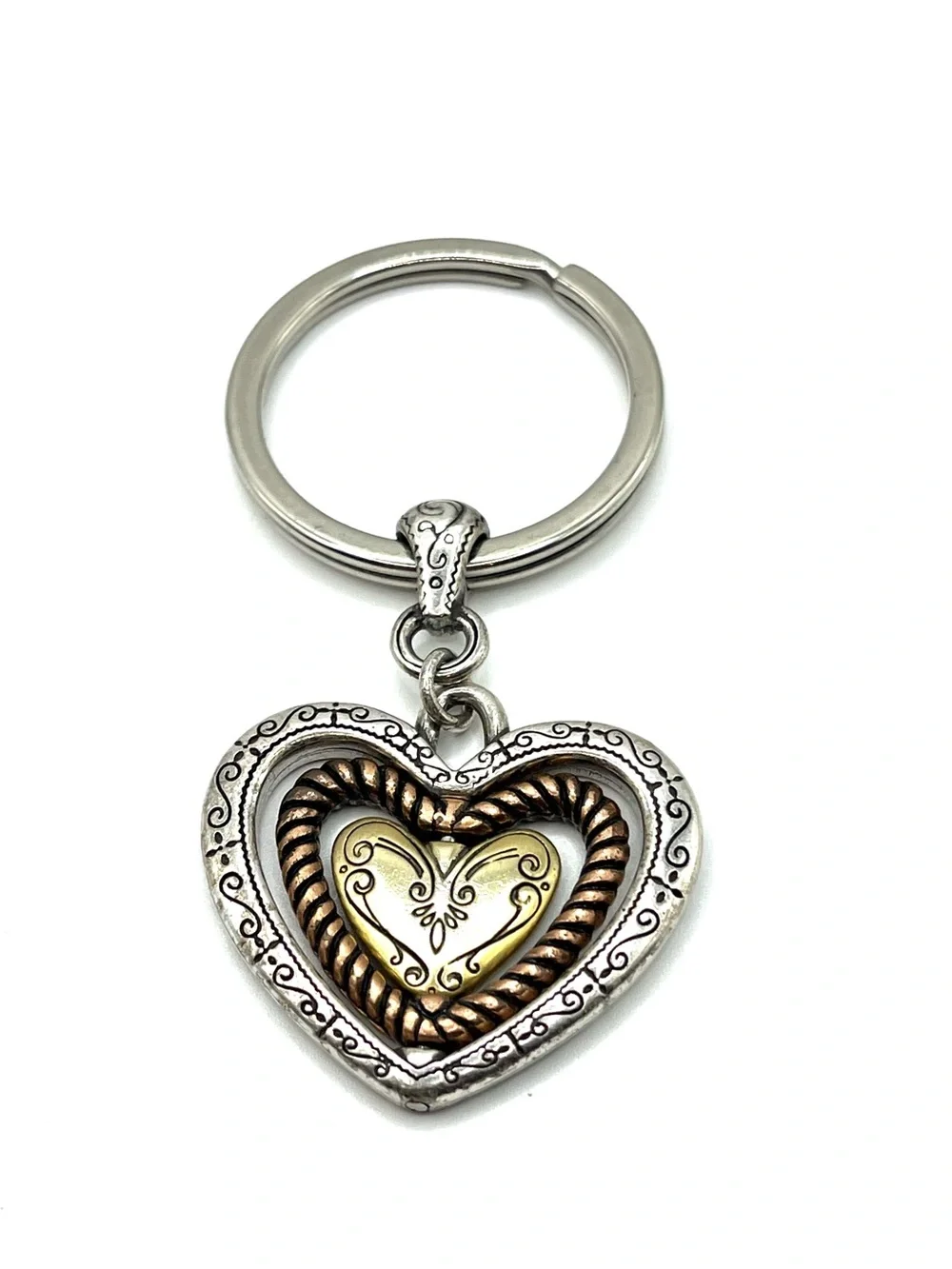 Brighton Two-Tone Heart Keyring in Silver and Gold Plated